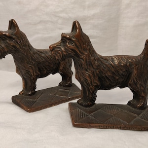 Fermalibri vintage in metallo Scotty Dog in ghisa, finitura bronzo, Scottish Terrier, anni '30, Verona in ghisa, scultura di Scottie Dog, arte canina, USA