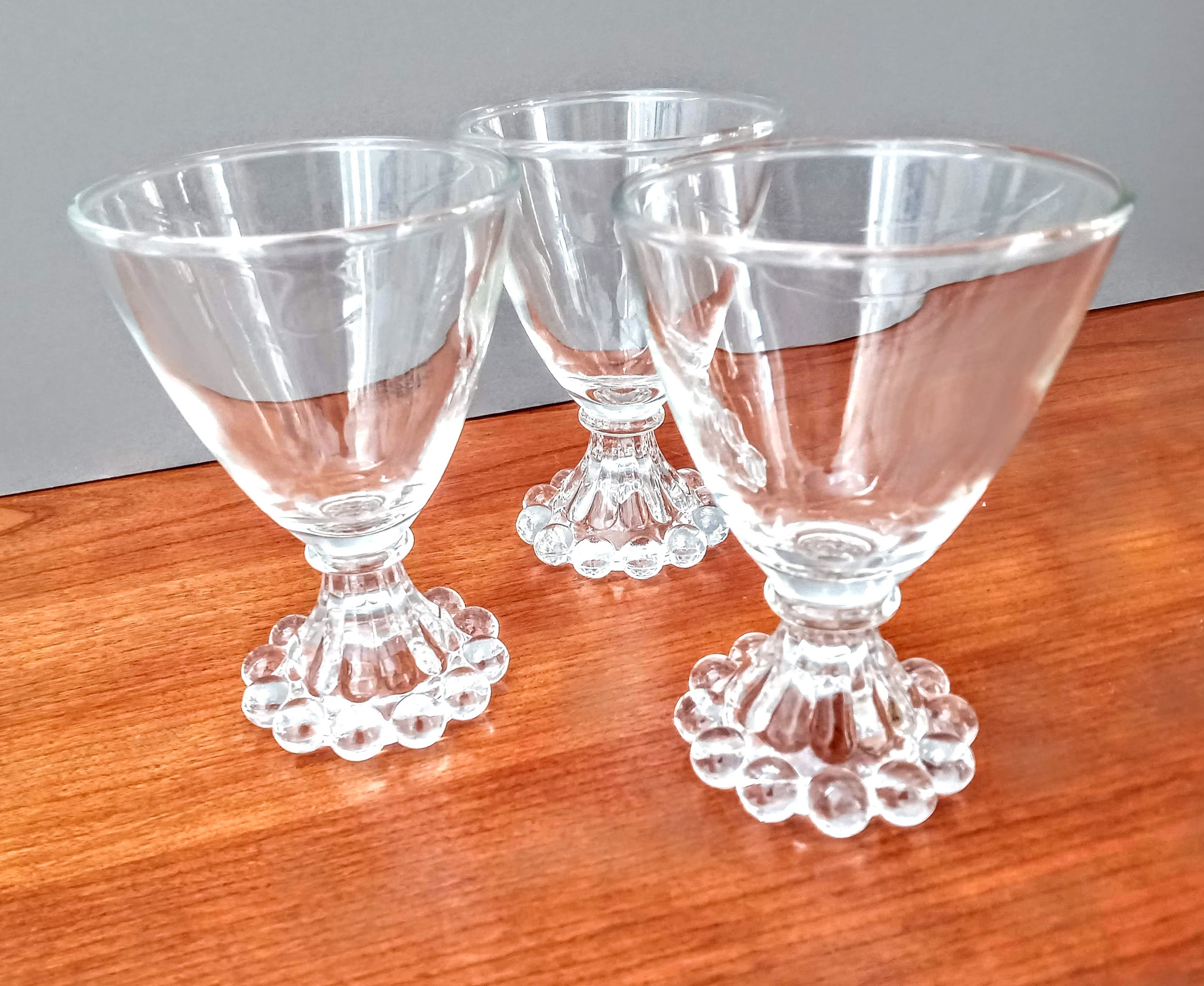 3 Candlewick Wine Glasses Set of 3, Imperial Glass Beaded Foot