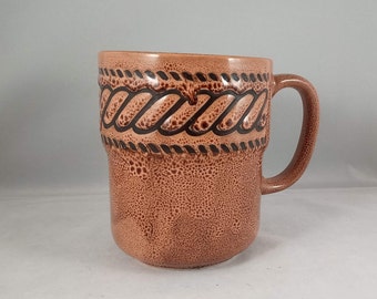 Hippie's Coffee Mug, Dark Brown Speckled Leather Look w/ Rope Pattern, 1970s, Tea Mug, Splattered Glaze, Drip Glaze, Unique Coffee Cup