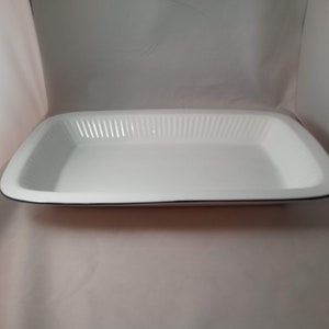 Dansk Bistro, Christianshavn Blue, Baking Dish Rectangular, Portugal, White w/ Blue Rim Casserole Dish, Ribbed Interior, Niels Refsgaard,