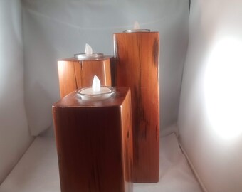 Three Wooden Beam Candle Holders, Set of 3, Rustic, Tealights, Clear Finish, Reclaimed Wood, Barn Beams, Hygge, Nordic, Boho, Lodge, Cabin