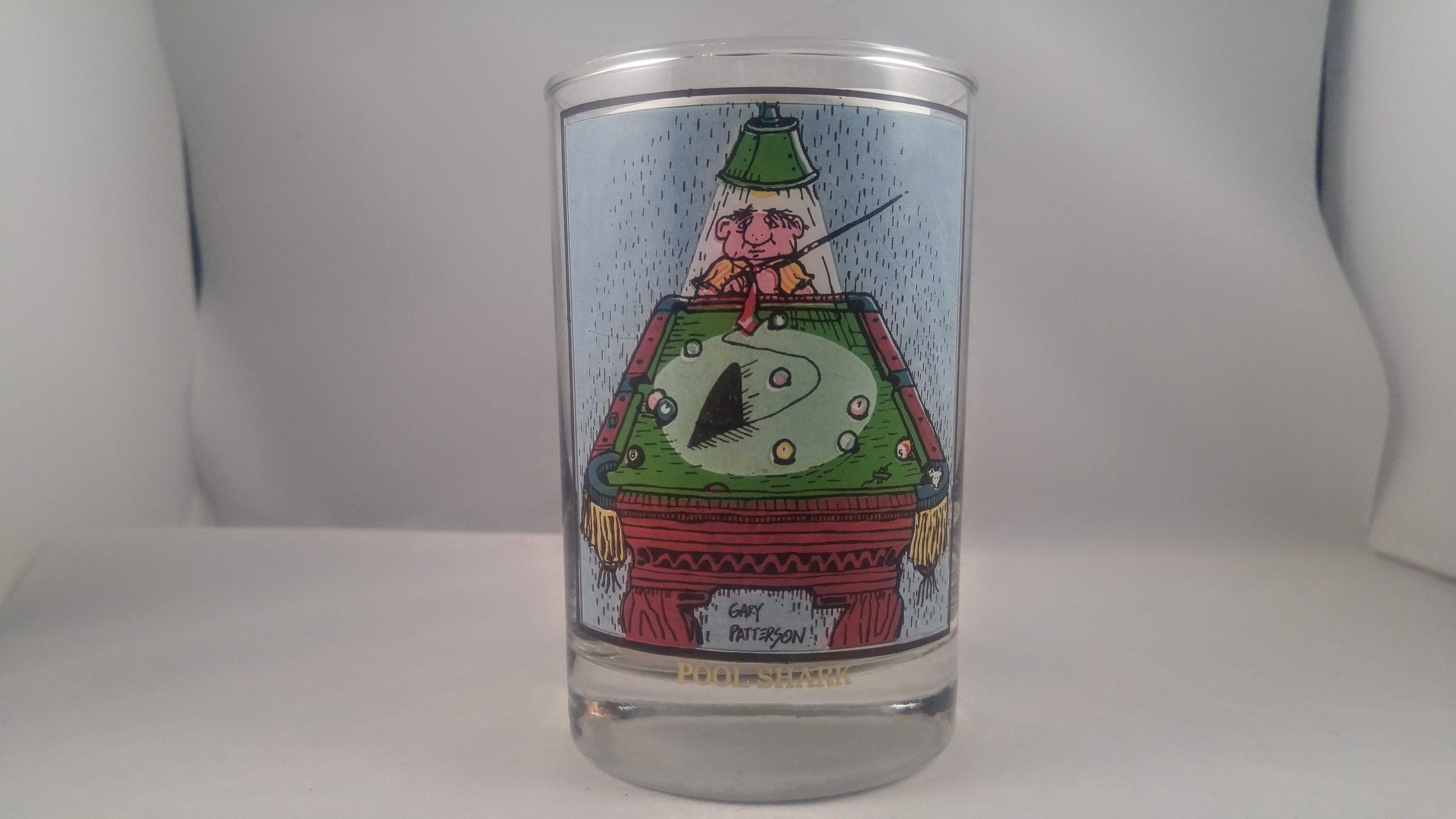Pool Shark Arbys Collectors Series Billiards Glass Tumbler by Gary Patterson 1982 