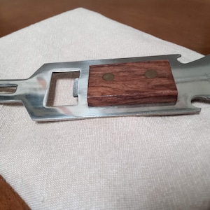 Beer Bottle Opener, Mid Century, Danish Modern, Danish Teak, Stainless Steel, Home Bar, Japan, Bar Tool, Bottle Cap, 1960s, Nearly New