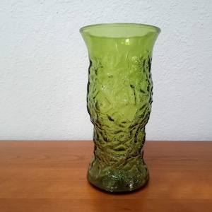 E O Brody, Vase, Green, Glass, USA, Cleveland, OH, Crinkle Glass, Flower Vase, 1960&#39;s, Vintage Florist, Pillar Candle Holder, Centerpiece