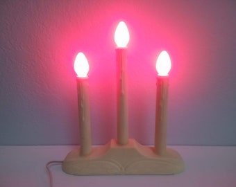 Candelabros elétricos, Vintage, Três luzes, Interior, Peitoril de janela, Natal, Velas esbranquiçadas, Obras, Com lâmpadas, década de 1970, Candelabros de janela