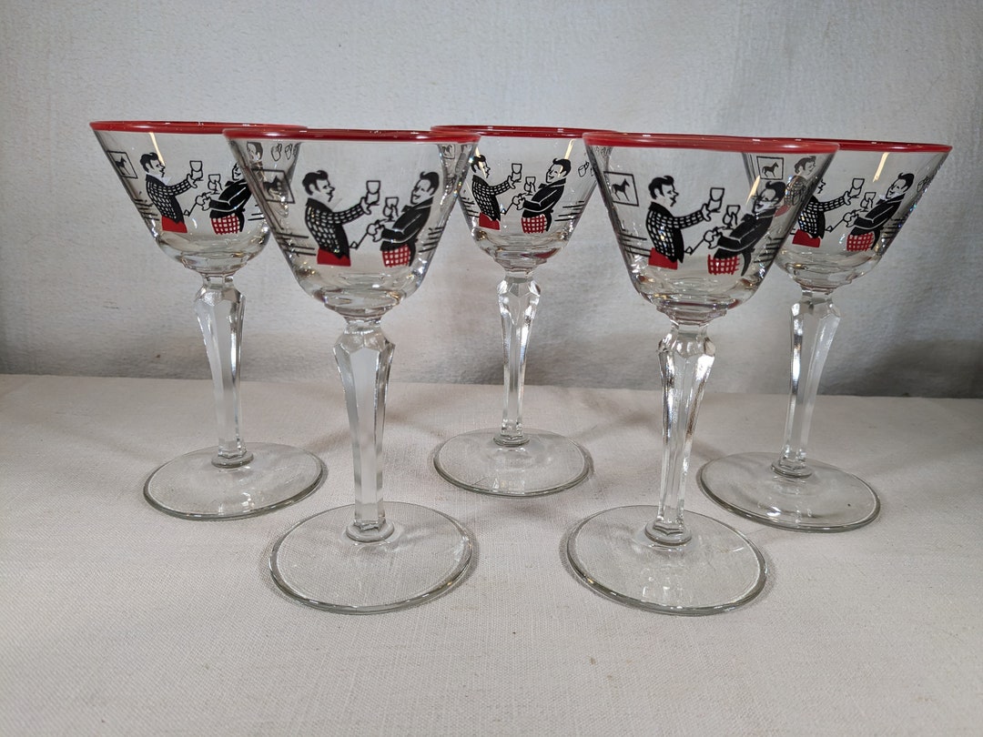 Rasing Lass Pickwick Papers Dickens Martini Glasses by Libbey Glass, Set of 5, Two ...