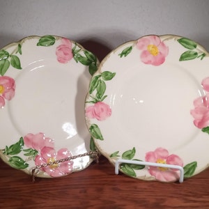 Salad Plates, Desert Rose, Set of Two, 1940s, Franciscan Ware, California, USA, Hand Decorated, Rose Pattern, Franciscan Pottery Pink Roses