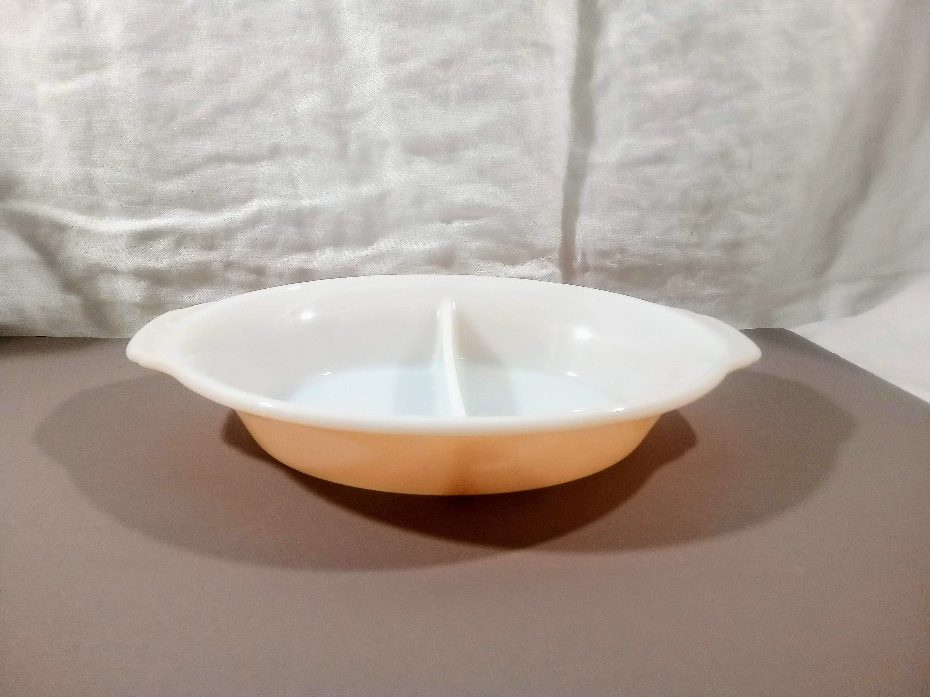 Serving Odds & Ends Vintage Fire King milk glass peach lustre divided