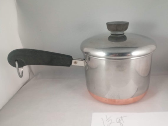 Revere Ware Copper Bottom, 1-1/2 Quart Pot, W/ Lid, Tall Narrow, 1-1/2  Quart Saucepan, Copper Clad, Rome NY, USA, 1979 