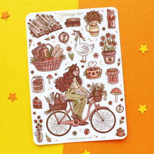 Cottage Girl Sticker Sheet | Bullet Journal Stickers, Scrapbook Sticker, Planner Stickers, Spring Sticker, Cottagecore, Summer, Vintage