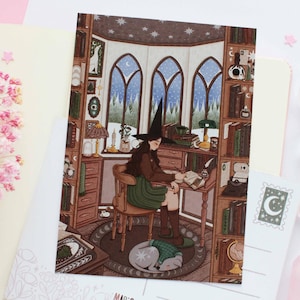 Dark Academia Hexe Lettering Postkarte A6 | Grußkarte, Scrapbook, Penpal, gemütliche Postkarte, magisch, Hexe, Winter
