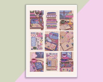 Stationery Illustrations Print | Poster, Wall Decor, Artwork, Witch Poster, Witchy Illustration, Magical, Books, Stationery, Journaling
