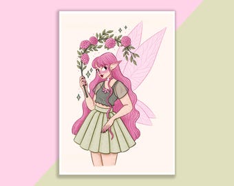 Camellia The Fairy Print | Poster, Wall Decor, Artwork, Witch Poster, Witchy Illustration, Magical, Fairy Tale