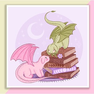 Bücher und Drachen Poster | Poster, Wanddekor, Kunstwerk, Hexenposter, Witchy Illustration, Herbst, Magisch, Drache, Gemütlich, Fantasy