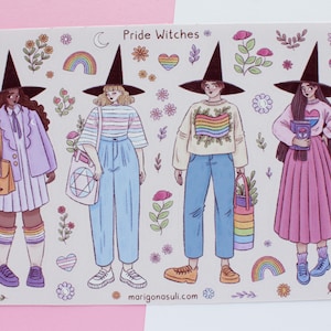 Stickervel Pride Witches | Dagboekstickers, plakboeksticker, plannerstickers, zomer stickervel, magisch, hekserij, spookachtig, bloemen