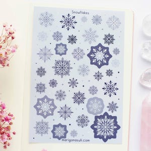 Foglio di adesivi in vinile opaco con fiocchi di neve / Adesivi per diario, Adesivi per album, Adesivi per planner, Accoglienti, Festivi, Natale