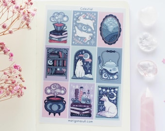 Celestial Illustrations Matt Vinyl Waterproof Sticker Sheet | Journal Stickers, Scrapbook, Planner, Witchy, Magical, Celestial, Astronomy