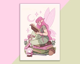Fairy Camellia Print | Poster, Wall Decor, Artwork, Witch Poster, Witchy Illustration, Magical, Fairy Tale