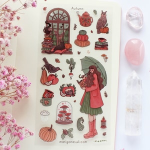 Hoja de pegatinas transparentes de otoño / Pegatinas para diario, pegatinas para álbumes de recortes, pegatinas para planificadores, pegatinas de brujas, brujas, espeluznantes, Halloween