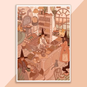 Hexenbäckerei Poster | Poster, Wanddeko, Kunstwerk, Hexenposter, Witchy Illustration, Herbst, Magisch, Drachen, Backen, Gemütlich, Fantasy