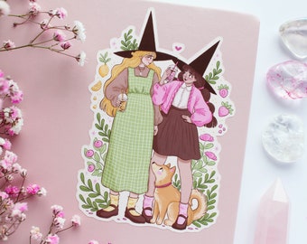 Lemon And Strawberry Witch Waterproof Matt Vinyl Sticker | Journal Sticker, Planner Sticker, Witchy Sticker, Magical, Summer, Cute