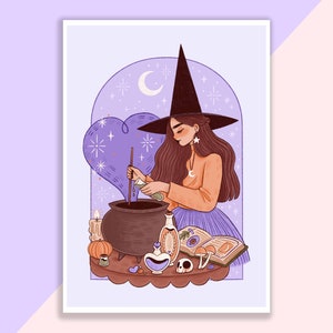 Trank Hexe Kunstdruck | Poster, Wanddekor, Kunstwerk, Hexenposter, Witchy Illustration, Halloween, Magisch, Herbst