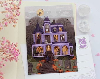Haunted House Postcard A6  | Greeting Card, Scrapbook, Penpal, Cozy Postcard, Magical, Witch, Halloween, Autumn