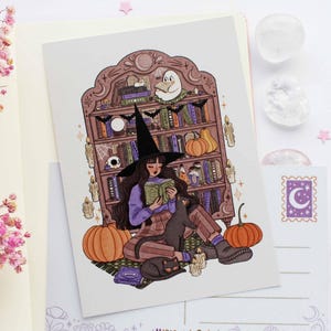 postale A6 pour l'heure de la lecture | Carte de voeux, Scrapbook, Correspondant, Carte postale confortable, Magique, Sorcière, Halloween, Automne