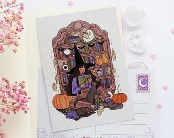 Cozy Reading Time Postcard A6  | Greeting Card, Scrapbook, Penpal, Cozy Postcard, Magical, Witch, Halloween, Autumn