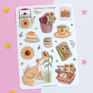 Sunflower Cottage Aufkleber Bogen | Journal Aufkleber, Scrapbook Sticker, Planer Sticker, Witchy Sticker Sheet, magisch, Hexe, Blumen
