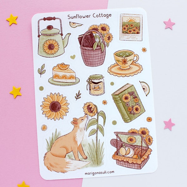 Sonnenblume Cottage Stickerbogen | Journal Sticker, Scrapbook Sticker, Planner Sticker, Witchy Sticker Sheet, Magical, Witch, Flowers