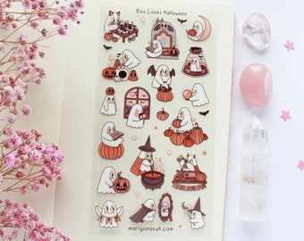 Boo Loves Halloween Clear Sticker Sheet | Journal Stickers, Planner Stickers, Witchy Sticker Sheet, Witch, Spooky, Halloween, Ghost