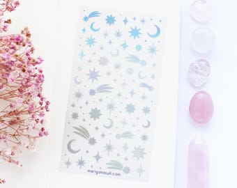 Mond und Sterne Holo Foil Washi Papier Sticker Bogen | Journal Aufkleber, Scrapbook Aufkleber, Planer, Witchy, Witch, Celestial