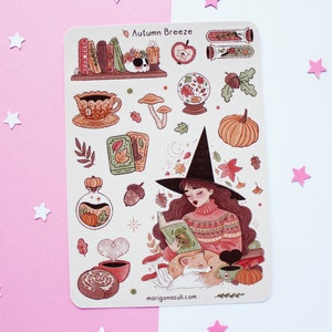 Folha de adesivos Autumn Breeze | Adesivos de diário, adesivos de scrapbook, adesivos de planejador, mágicos, de bruxa, assustadores, de Halloween, outono