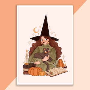 Herbst Hexe Print | Poster, Wanddekor, Kunstwerk, Hexenposter, Witchy Illustration, Herbst, Magisch, Halloween