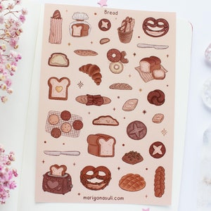 Foglio di adesivi in vinile opaco per pane / Adesivi per diario, Adesivi per album, Adesivi per planner, Autunno, Panetteria, Cibo, Autunno, Prodotti da forno