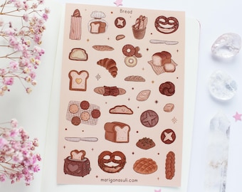 Bread Matt Vinyl Sticker Sheet | Journal Stickers, Scrapbook Sticker, Planner Stickers, Fall, Bakery, Food, Autumn, Baked Goods