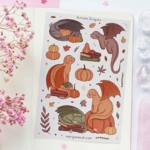 Folha de adesivos de vinil fosco Autumn Dragons | Adesivos de diário, adesivos de scrapbook, adesivos de planejador, bruxa, aconchegante, outono, Halloween