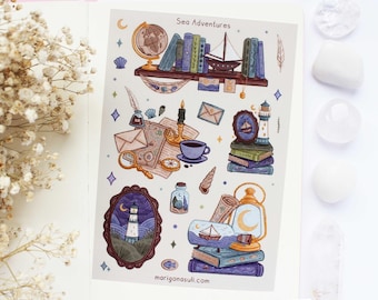 Sea Adventures Matt Vinyl Waterproof Sticker Sheet | Journal Stickers, Scrapbook, Planner, Witchy, Magical, Fairy Tale