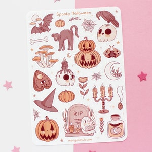 Feuille d'autocollants effrayants d'Halloween | Stickers pour carnet de notes, Sticker scrapbooking, Stickers agenda, Feuille d'autocollants sorcière, Magique, Automne, Automne