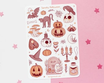 Spooky Halloween Sticker Sheet | Journal Stickers, Scrapbook Sticker, Planner Stickers, Witch Sticker Sheet, Magical, Autumn, Fall