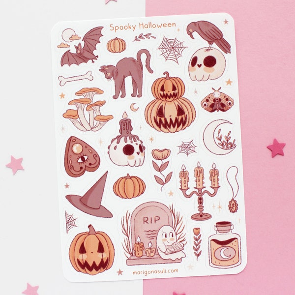 Gruseliges Halloween Stickerblatt | Journal Sticker, Scrapbook Sticker, Planner Sticker, Hexen Sticker Blatt, magisch, Herbst, Herbst