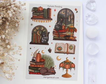 Höstläsning Matt vinyl vattentät klistermärkesark | Journalklistermärken, Scrapbook, Planner, Häxig, Magisk, Saga