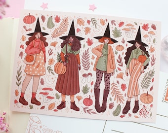 Autumn Witches Postcard A6  | Greeting Card, Scrapbook, Penpal, Stationery, Cozy Postcard, Witchy Postcard, Magical, Witch