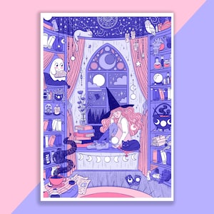 Impression d'art de sorcière d'astronomie | Affiche, Illustration numérique, Oeuvre d'art, Affiche de sorcière, Illustration de sorcellerie, Beaux-arts, Fantasmagorie, Magique, Halloween