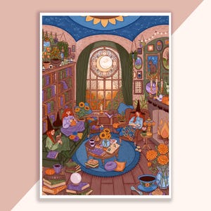 Witchy Familien Parlour Poster | Poster, Wanddekor, Kunstwerk, Hexenposter, Witchy Illustration, Herbst, Magisch, Bücher, Witchy Shop, Halloween