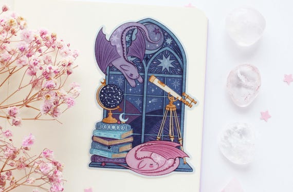 Autocollant imperméable en vinyle mat Dragons célestes | Sticker journal, agenda, sticker sorcière, magie, sorcellerie, astronomie