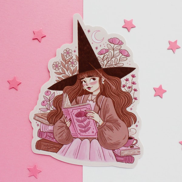 Book Witch Sticker | Journal Sticker, Planner Sticker, Scrapbook Sticker, Witchy Sticker, Magical, Witch