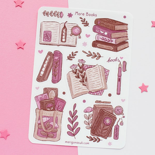 More Books Sticker Sheet | Journal Stickers, Scrapbook Sticker, Planner Stickers, Bookish Sticker Sheet, Magical, Witchy, Reading