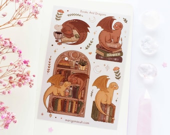 Bücher und Drachen Matt Vinyl wasserfest Aufkleber | Journal Aufkleber, Scrapbooking, Planner, Witchy, Magical, Reading, Bookish